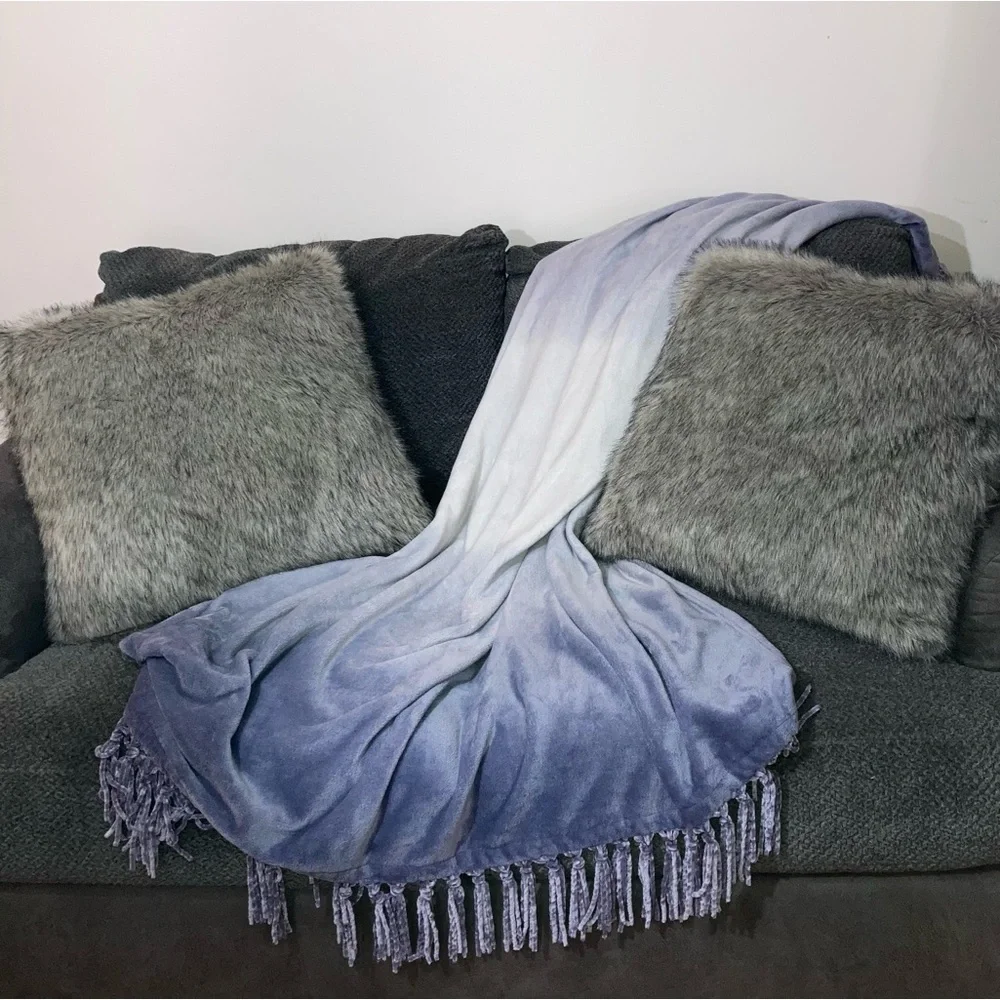 Grey Fluffy Faux Fur Large Couch Throw Pillows NEW